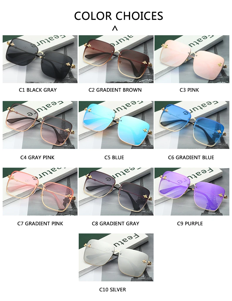 Oversized Rimless Square Shaped Sunglasses