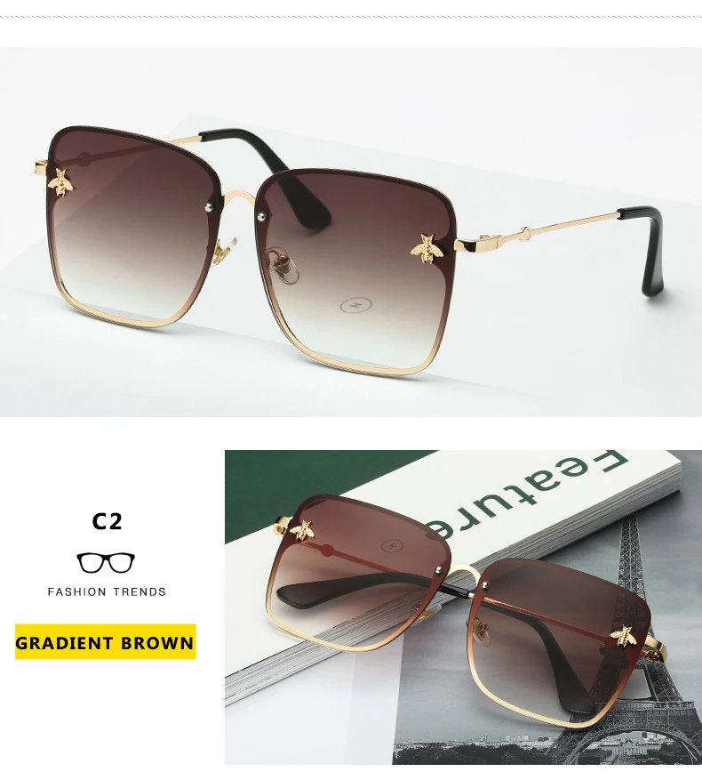 Oversized Rimless Square Shaped Sunglasses