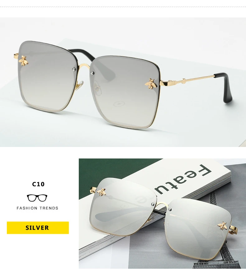 Oversized Rimless Square Shaped Sunglasses