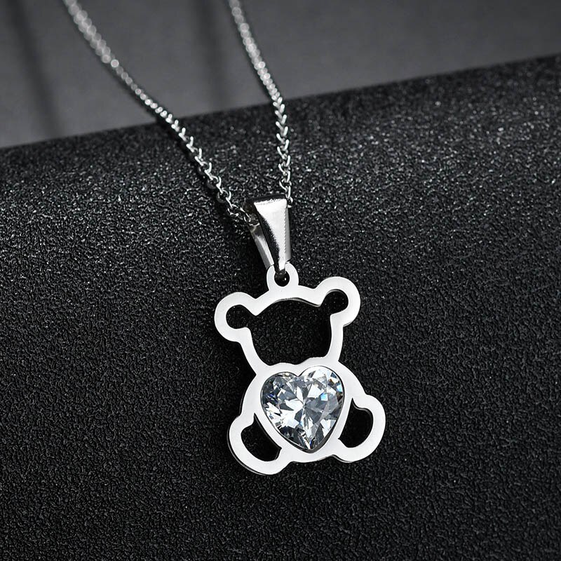 Cubic Zircon Baby Bear Shaped Necklace