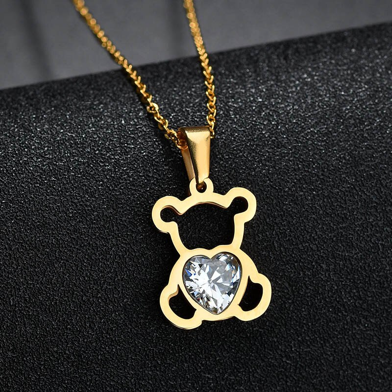 Cubic Zircon Baby Bear Shaped Necklace