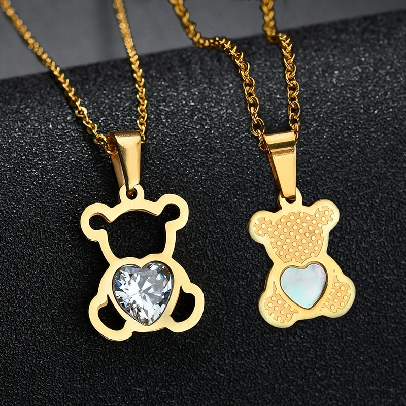 Cubic Zircon Baby Bear Shaped Necklace