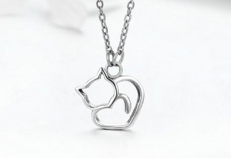 925 Sterling Silver Cat Pendant Necklace