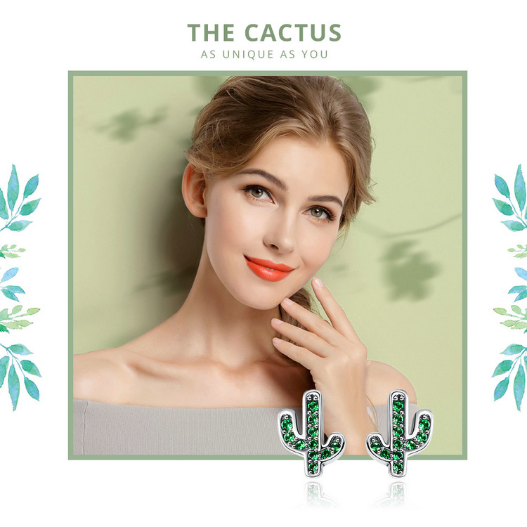 Miniature Crystal Cactuses Silver Stud Earrings