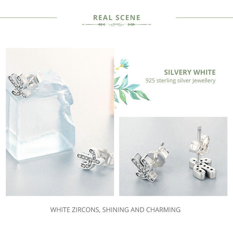 Miniature Crystal Cactuses Silver Stud Earrings